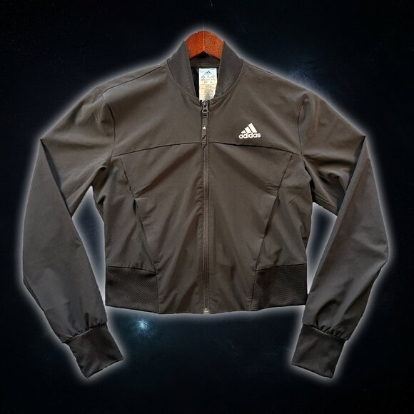 Adidas Women's Athletic Jogging Workout Full Zip Black Windbreaker Size XS - Picture 1 of 11